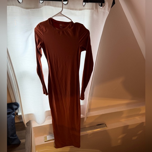SKIMS Long Sleeve Bodycon Dress in Burnt Orange - Picture 2 of 3